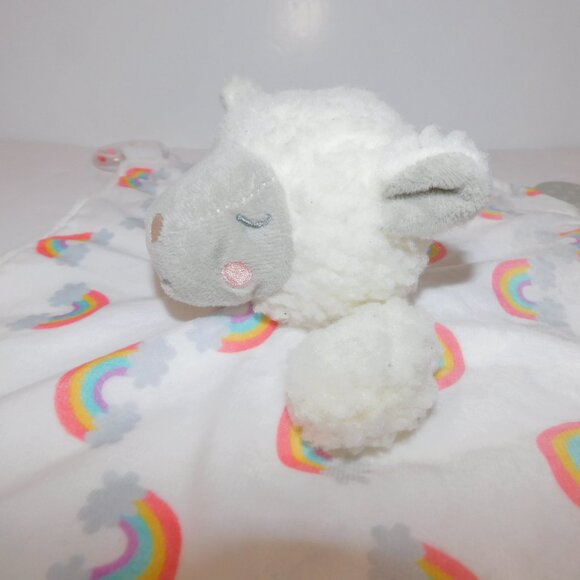 Modern Baby Plush Sheep lamb Rainbows Security Blanket Baby lovey Teether rattle - Picture 6 of 9